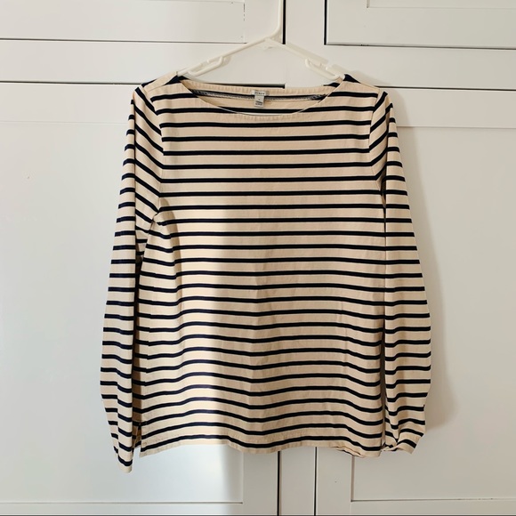 J. Crew Tops - J Crew 100% Cotton Boatneck T-shirt In Classic Navy Blue Stripe